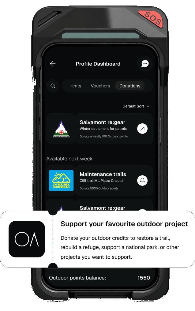 OA profile dashboard: donate your outdoor credits to support your favourite outdoor project