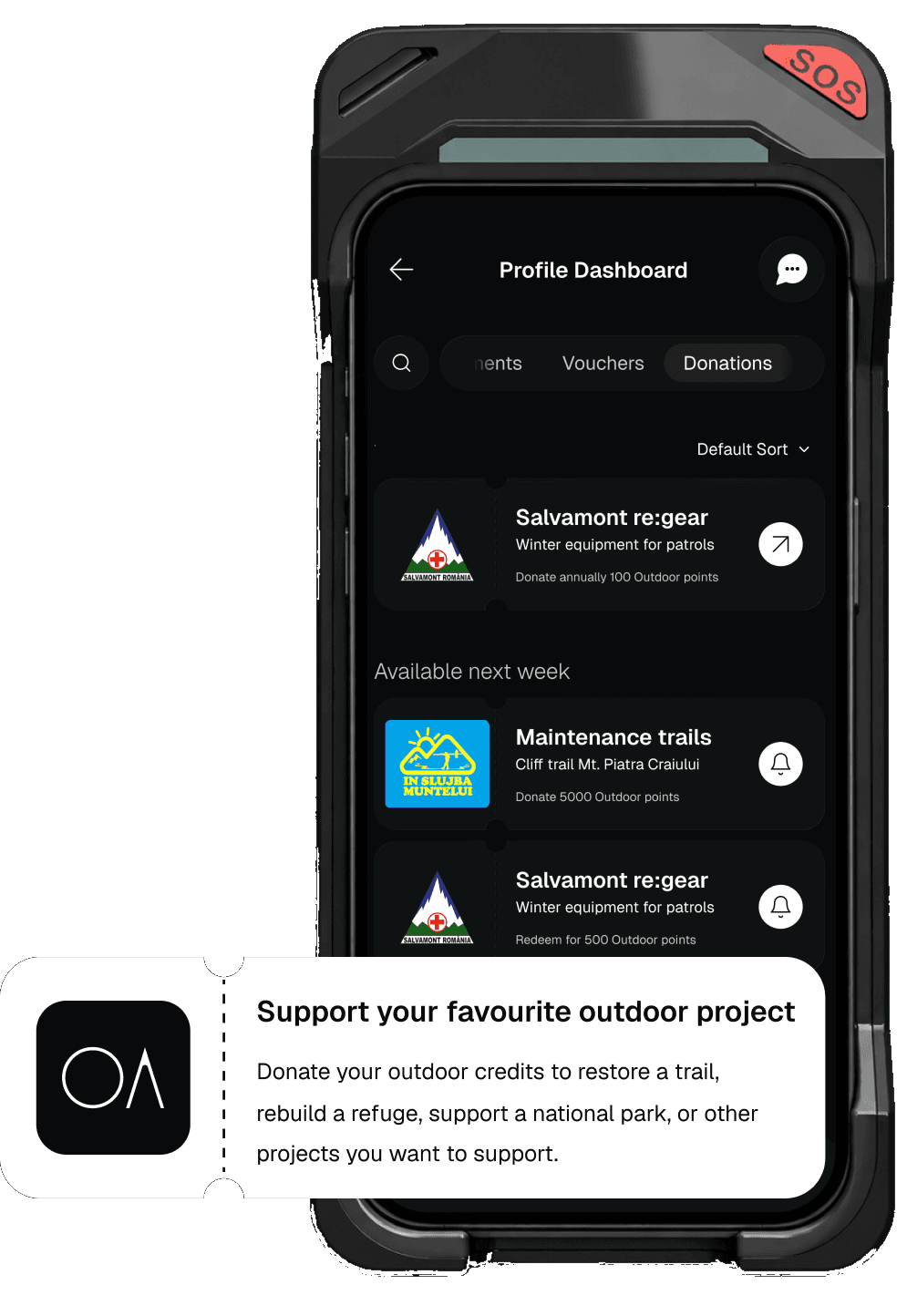 OA profile dashboard: donate your outdoor credits to support your favourite outdoor project